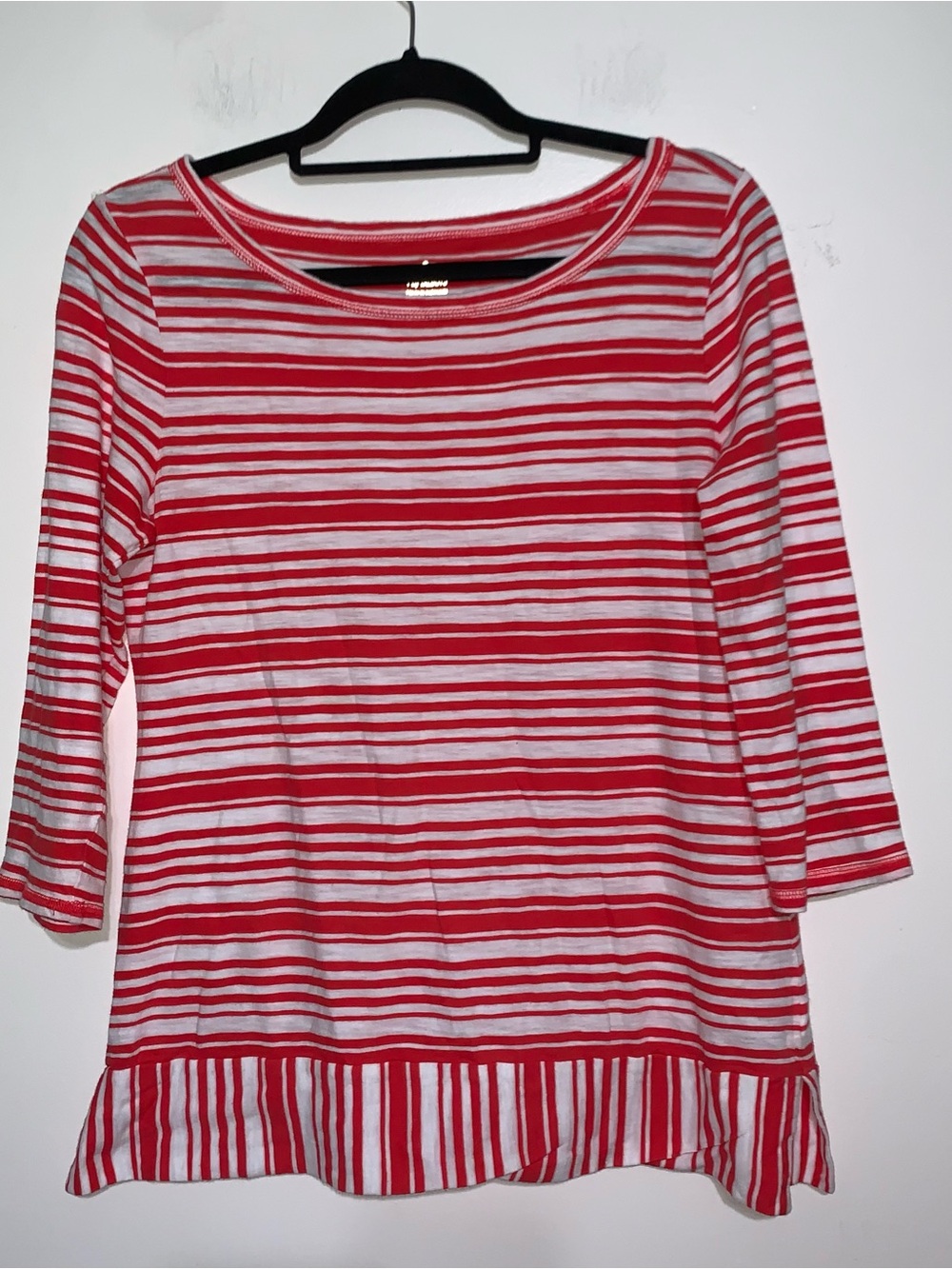 Talbots Red & White Striped Long Sleeve Boatneck Top